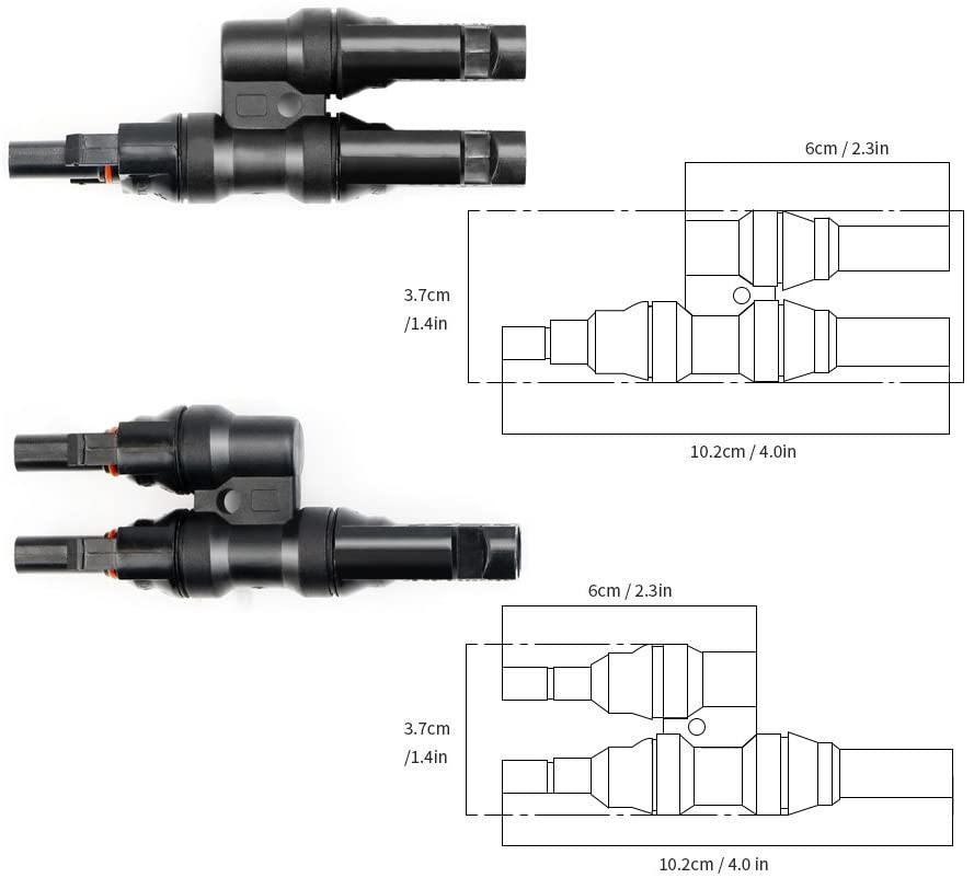ALLPOWERS Solar connector Branch Y type Connectors in Pair MMF+FFM for Parallel Connection Between Solar Panels