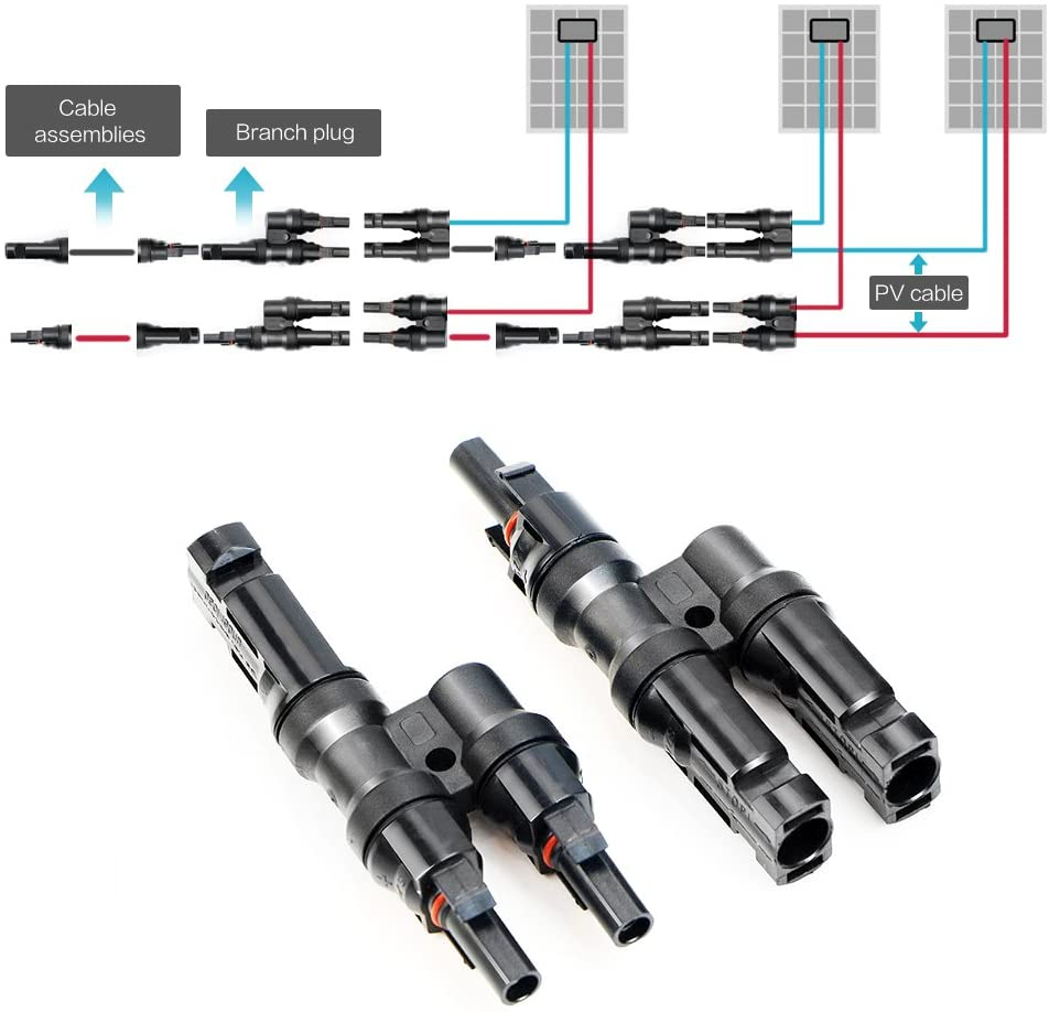 ALLPOWERS Solar connector Branch Y type Connectors in Pair MMF+FFM for Parallel Connection Between Solar Panels