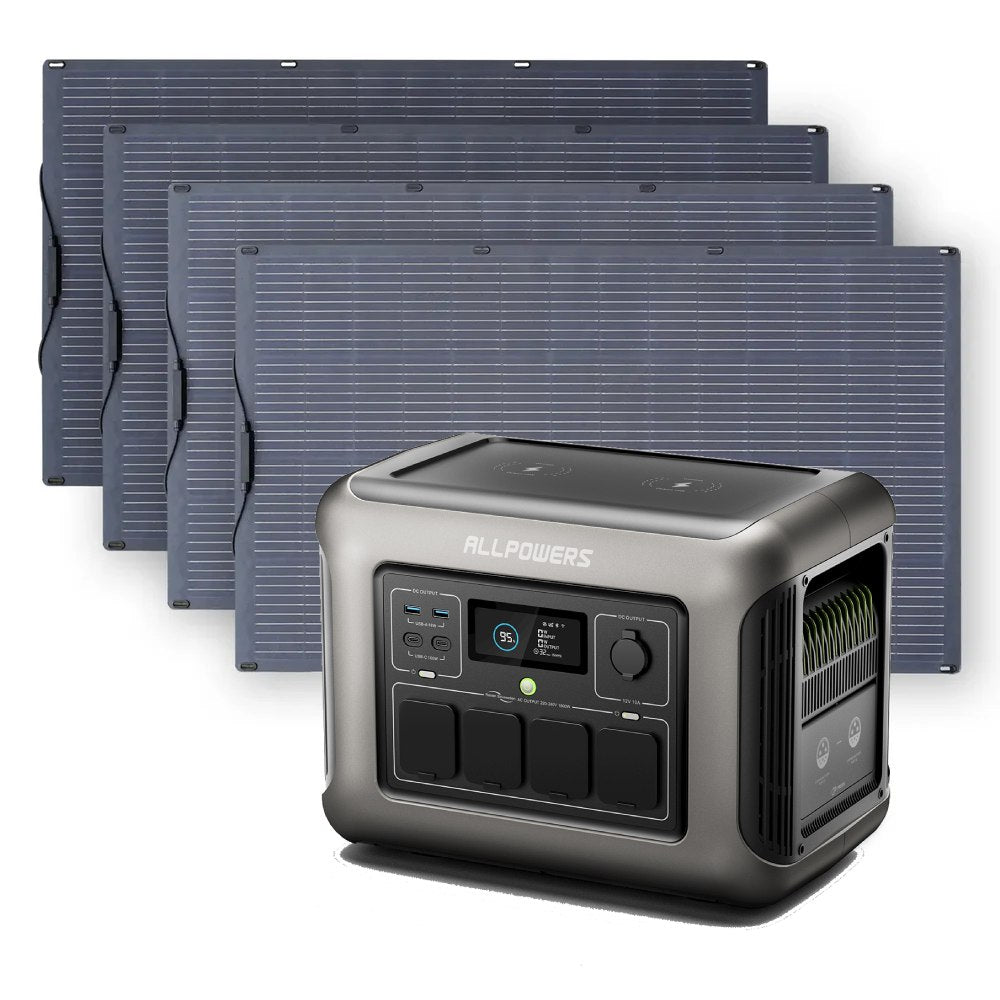 ALLPOWERS 1800W Solar Generator Kit (R1500 + SF200 200W Flexible Solar Panel)