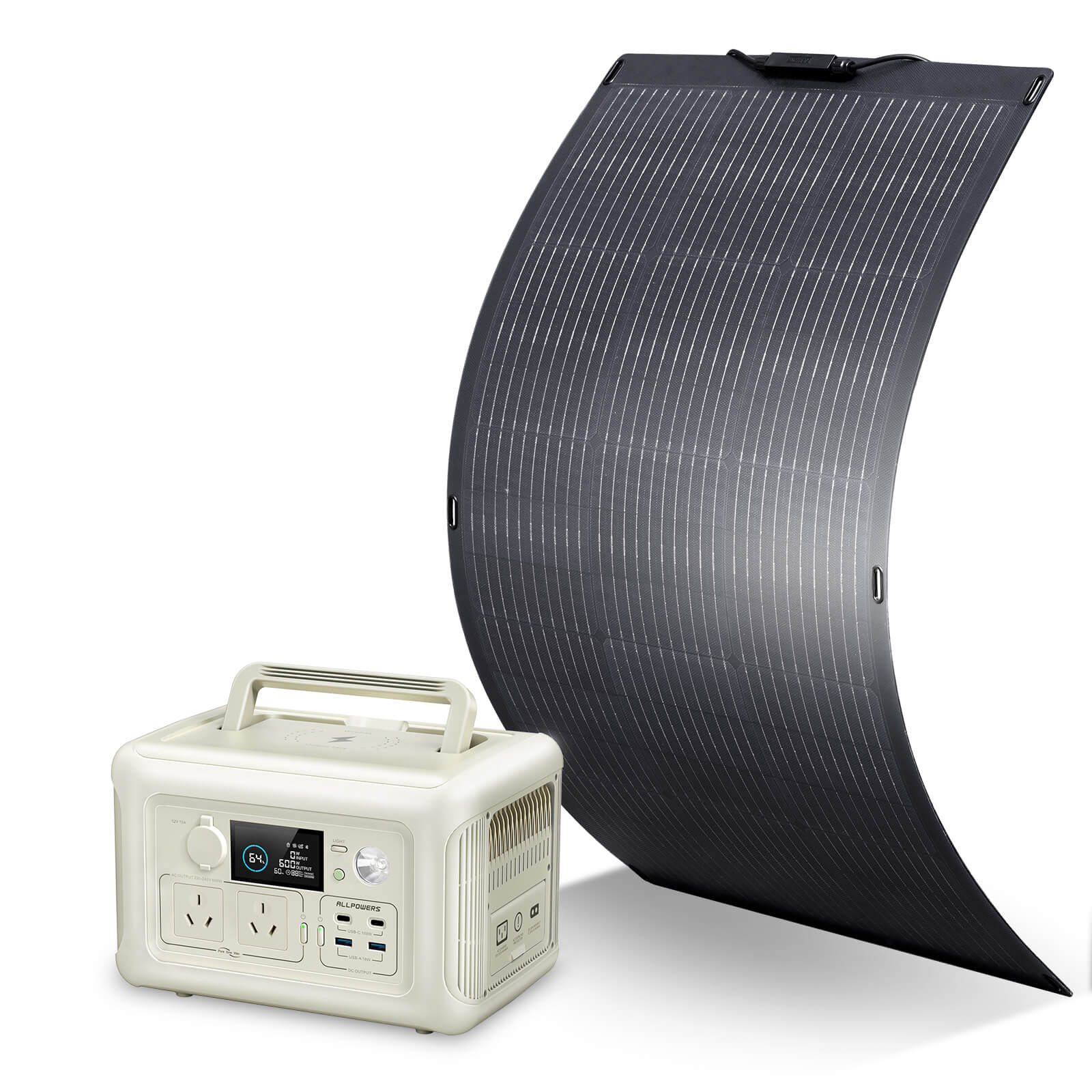 ALLPOWERS 600W Solar Generator Kit (R600 + SF100 100W Flexible Solar Panel)